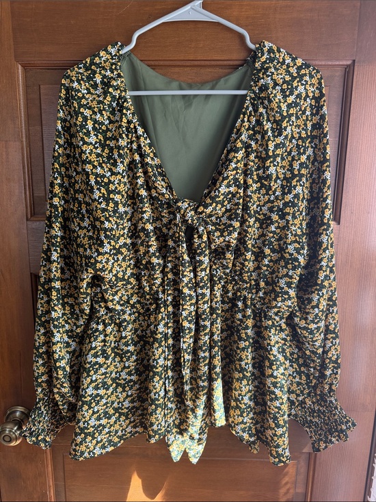 Tops - FLORAL LONG SLEEVE TIE FRONT BLOUSE